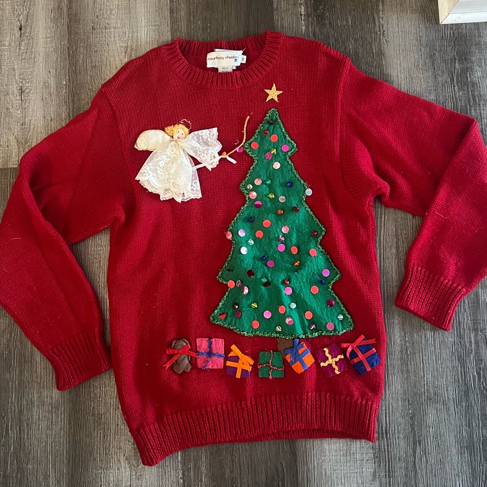 Country Road Red Christmas Tree Crewneck Sweater